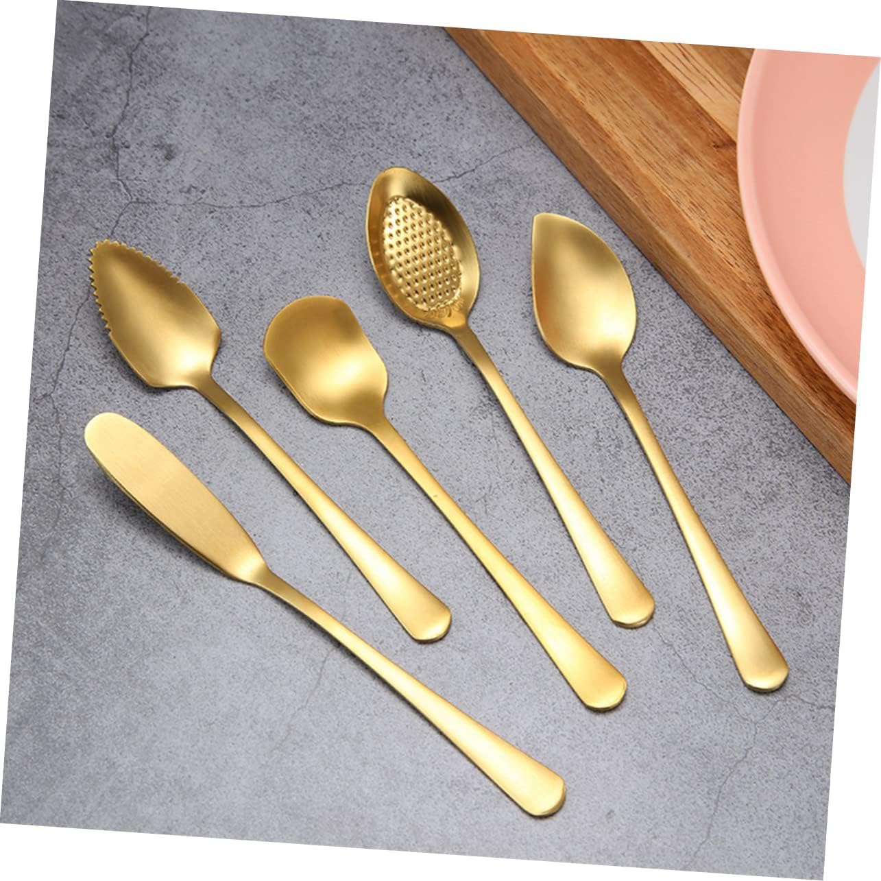 Forchette da Cena 6 Pezzi Coltello Forchetta Cucchiaio Set di Posate in Acciaio Inossidabile Set di Posate da Dessert per La Cucina di Casa Set di Posate Portatili,Gold-5 PCS