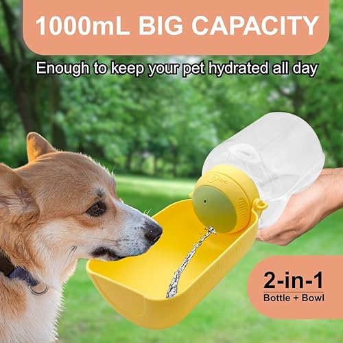 Miniatura 2 de Botella de agua portátil para perros con cuenco plegable, dispensador de agua ligero para mascotas, a prueba de fugas, diseño plegable para perros