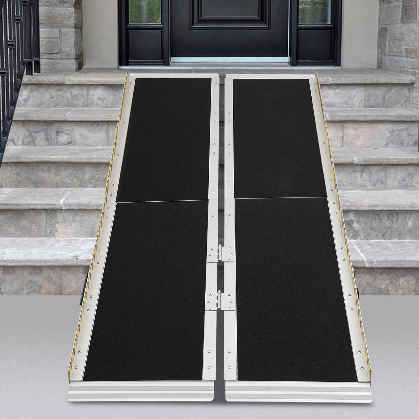 Składana rampa do wózka inwalidzkiego z aluminium, udźwig 272 kg, szerokość 72 cm, antypoślizgowa, do wózków inwalidzkich, skuterów i wózków dziecięcych, czterokrotnie składana, z uchwytem do noszenia