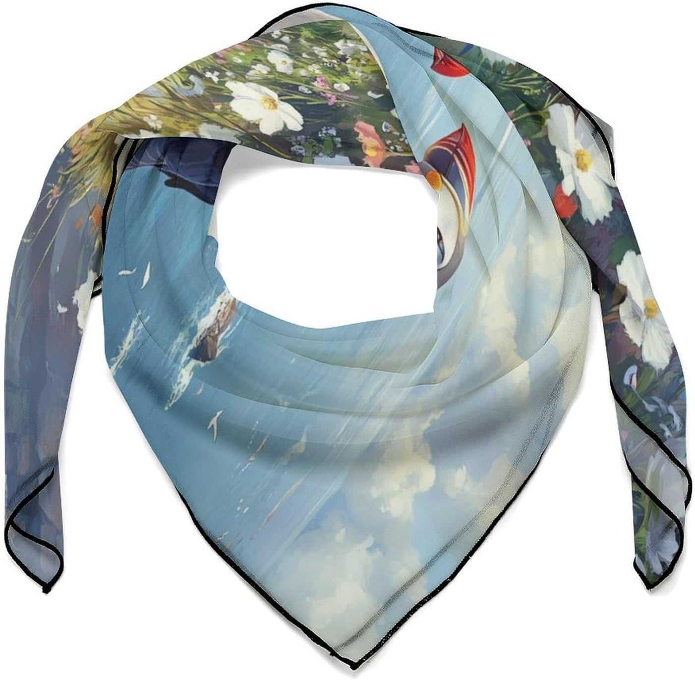 Puffines Birds Bandana Fashion Head Scarf Square Silk Scarf Print Neck Hair Scarfs for Women Men Gifts