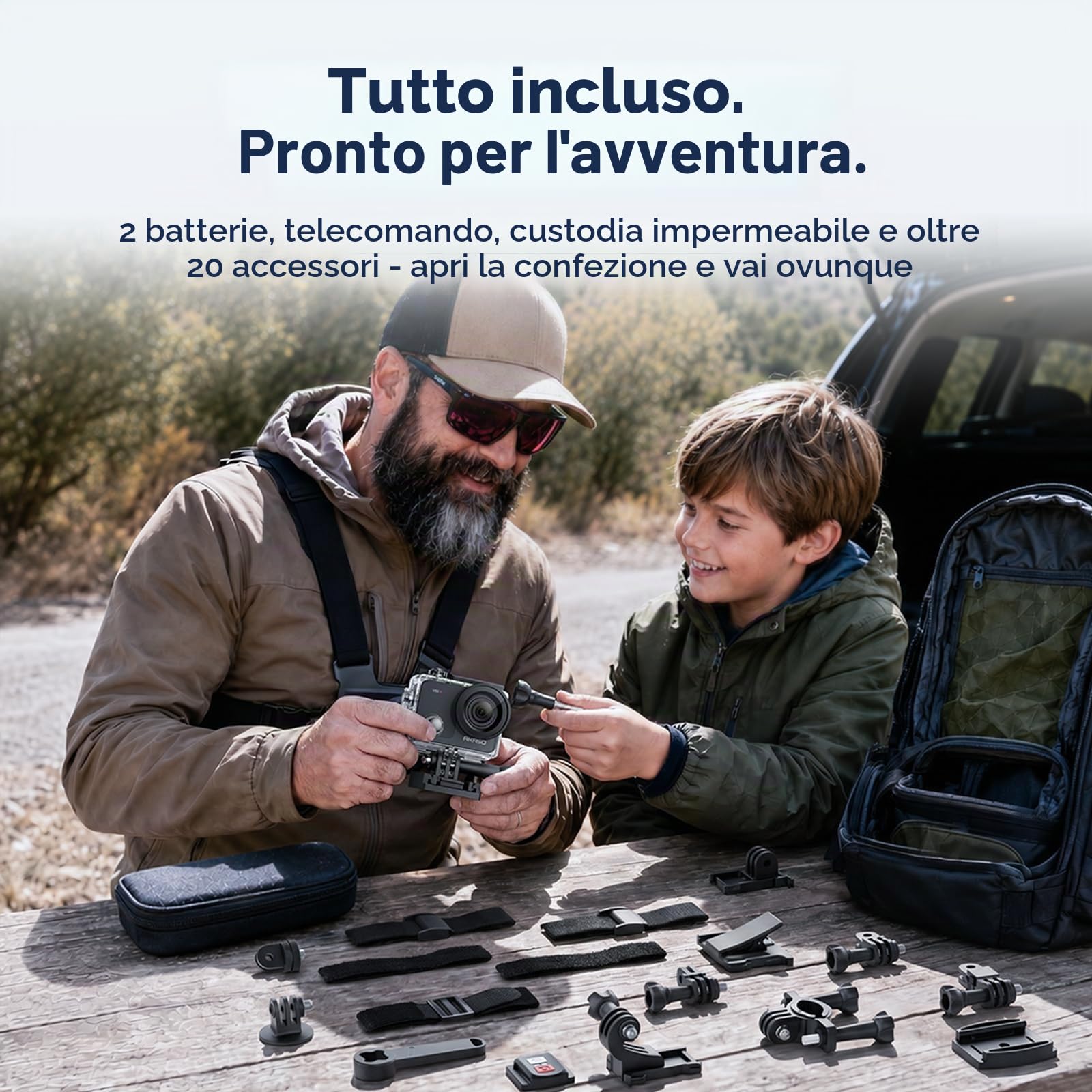 AKASO V50 X Action Cam 4K 20MP con 64GB microSDXC U3 Scheda di Memoria, Videocamere WiFi EIS 40M Fotocamera Subacquea Touch Screen, Telecomando, Custodia Impermeabi