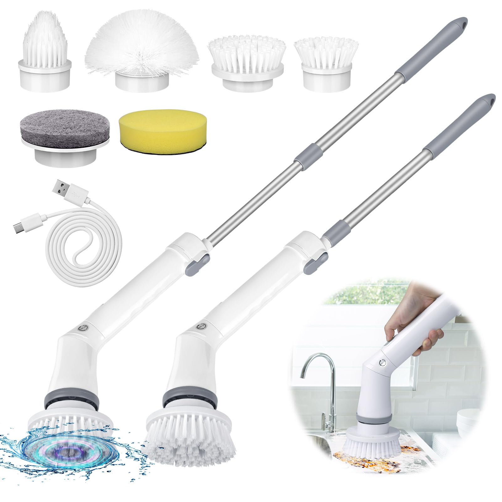 Electric Spin Scrubber Cordless Cleaning Brush 2 Speed Shower Power Scrubbers for Cleaning Tub Tile Spin Brush Cleaning