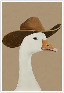 KYHLHS Cowboy Goose Canvas Poster, Modren Cowboy Hat Geese Wall Art, Funny Animals in Cowboy Hat Painting Picture Print for Kid Bedroom Living Room Home Nursery Wall Decor 12 x 16 Inch Unframed