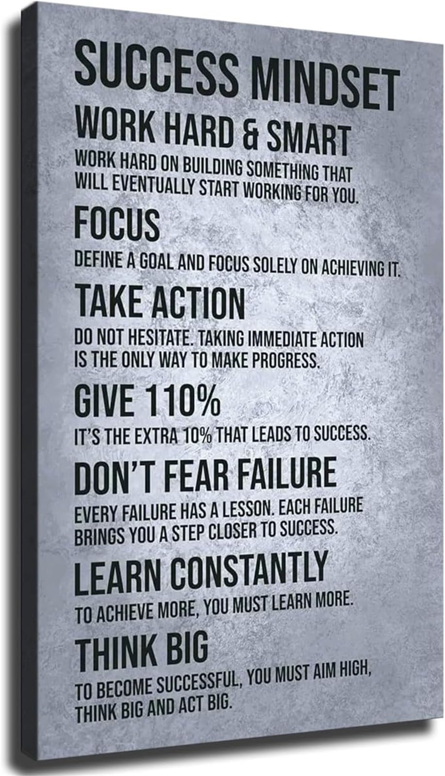 FNYUVNFAF Success Mindset Work Hard And Smart Inspirational Quote Poster Motivational Wall-Art Great Office Decor for Living Room Bedroom Home Framed,08x12inch(20x30cm)