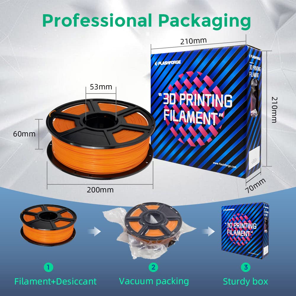 FLASHFORGE ABS PRO Filamento per stampante 3D, filamenti tenaci e resistenti al calore, bobina da 1 kg (2,2 libbre), precisione dimensionale +/- 0,02 mm, filamento ABS forte e durevole (Arancione)