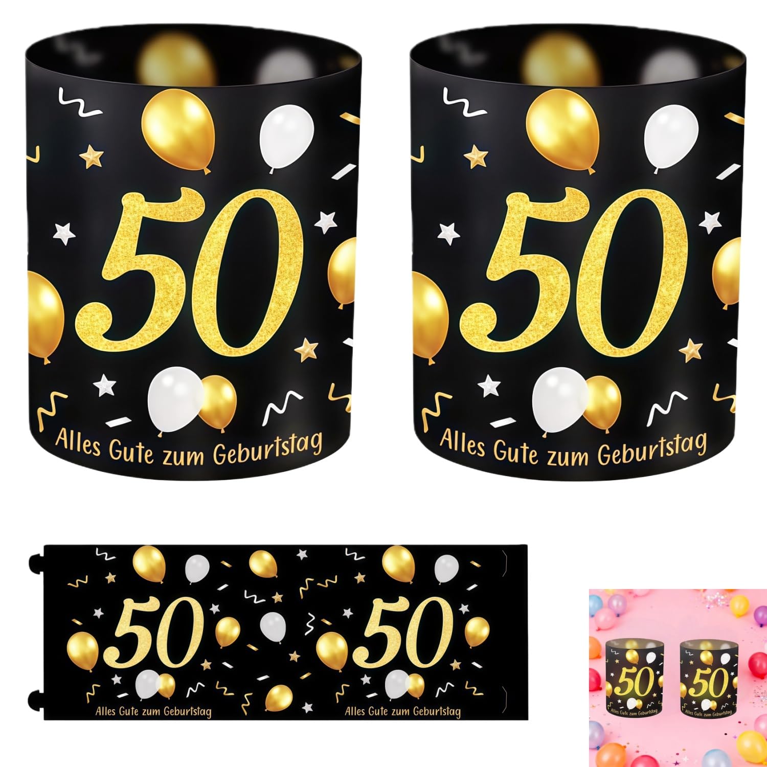 Zpeiran 12 Windlicht Tischdeko 50. Geburtstag,Happy Birthday