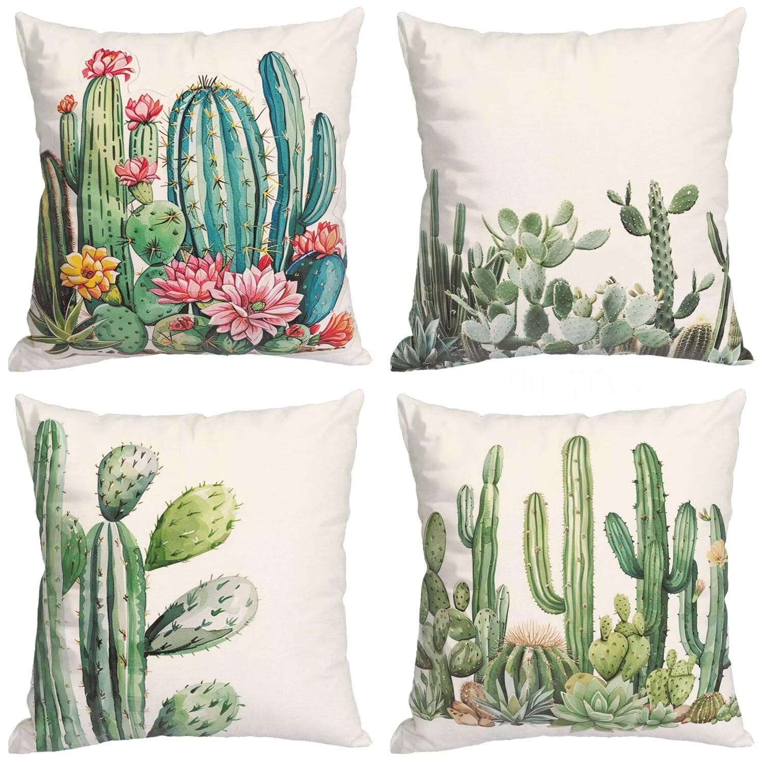 Housses de coussin en doux lot de 4 taies vert cactus 50x50