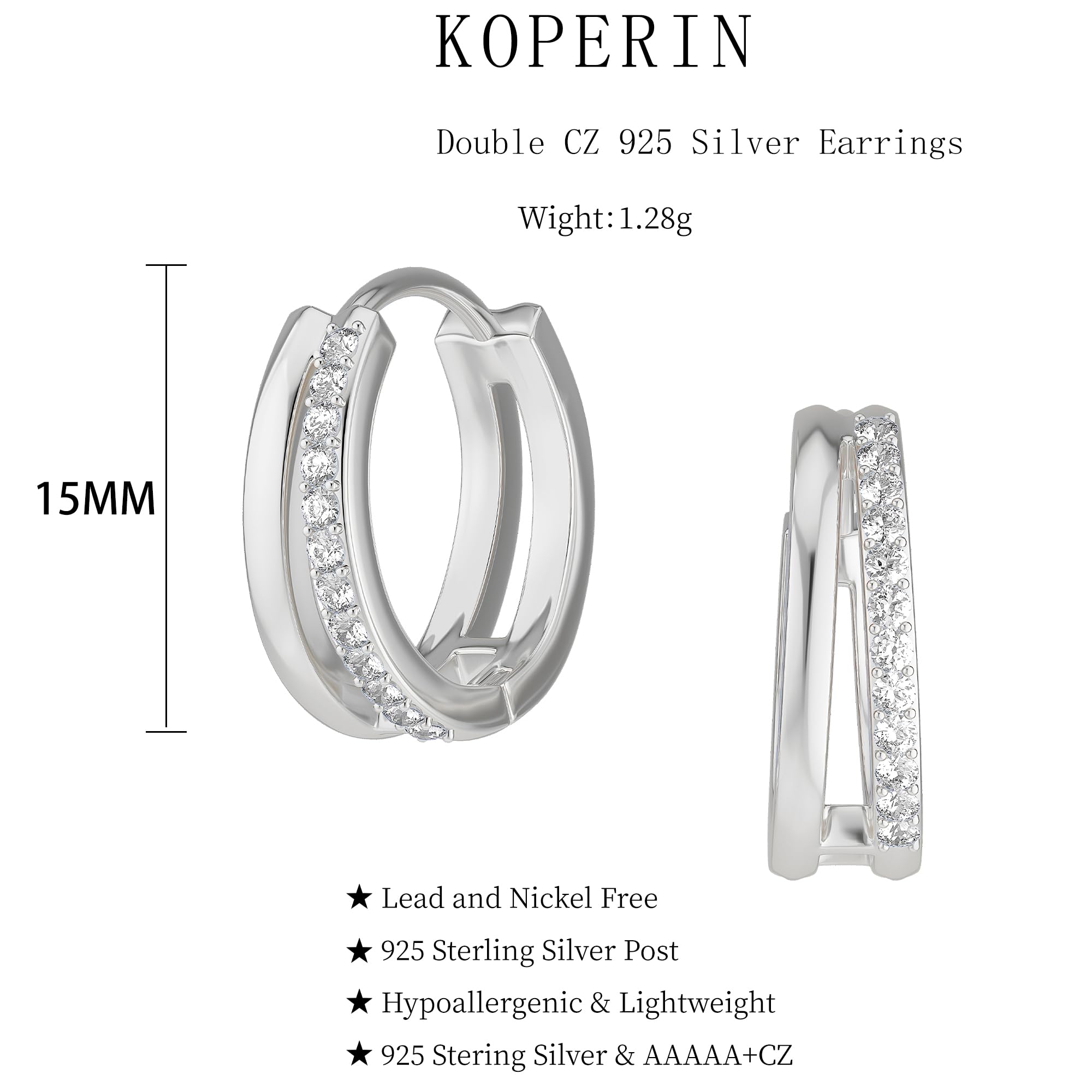 Delicados aretes de aro pequeños para mujer, chapados en oro de 14 quilates, hipoalergénicos, ligeros, aretes de aro dobles para mujer, Plata de ley, Circonia cúbica 5