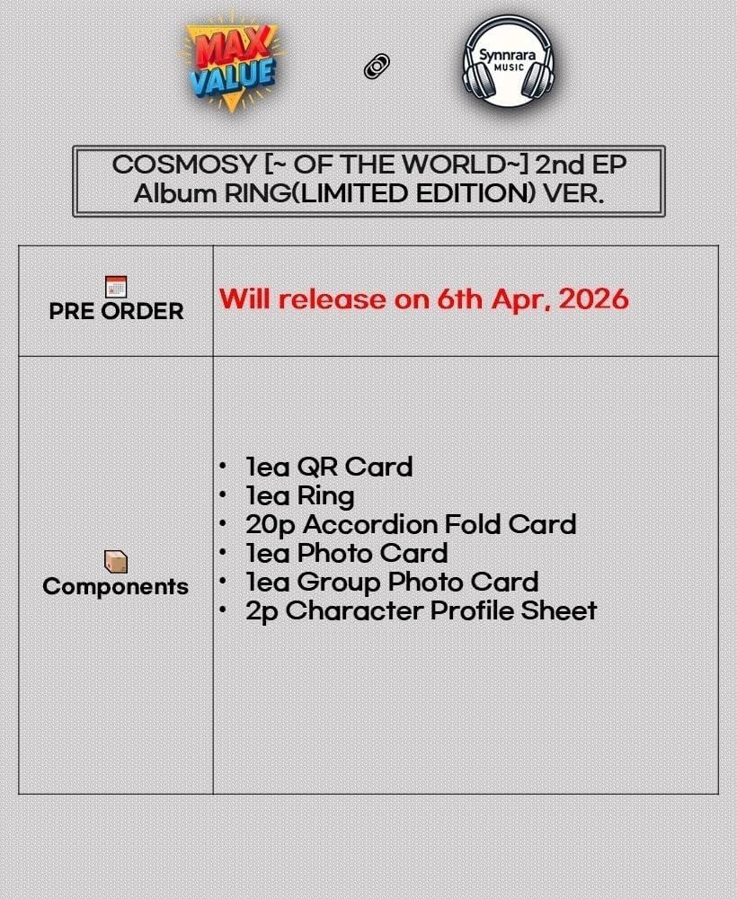 COSMOSY [~ OF THE WORLD ~] 2nd EP Album RING Ver/QR+Ring+Accordion+2Card+Profile (A’MEI Ver)