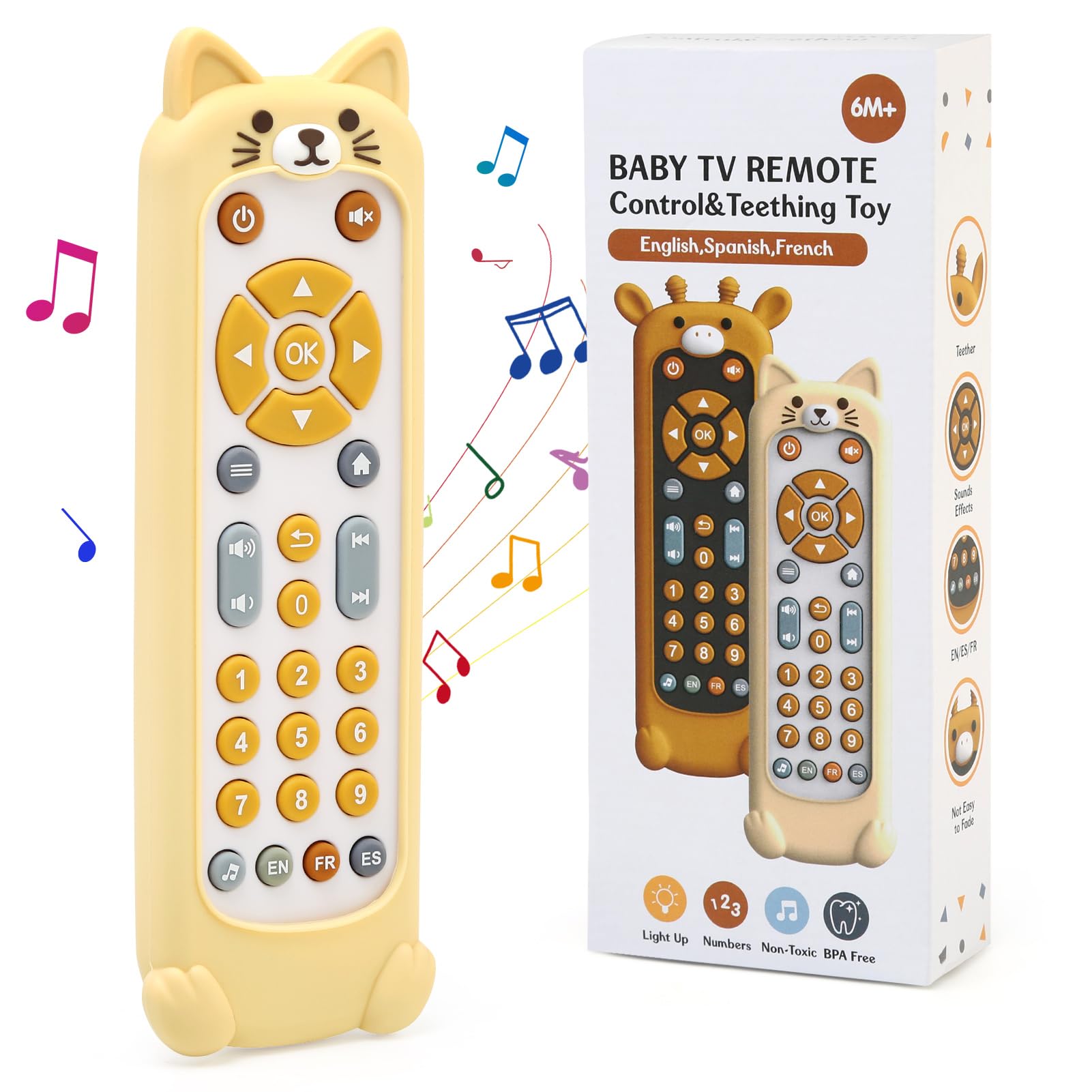 LEADSTAR Remote Control Toy for Babies, Musical Toys for Babies 6-12 Months, TV Controller Toy Children 1 Year with Light and Silicone Case for Teether, Educational Toys for Learning (Yellow)