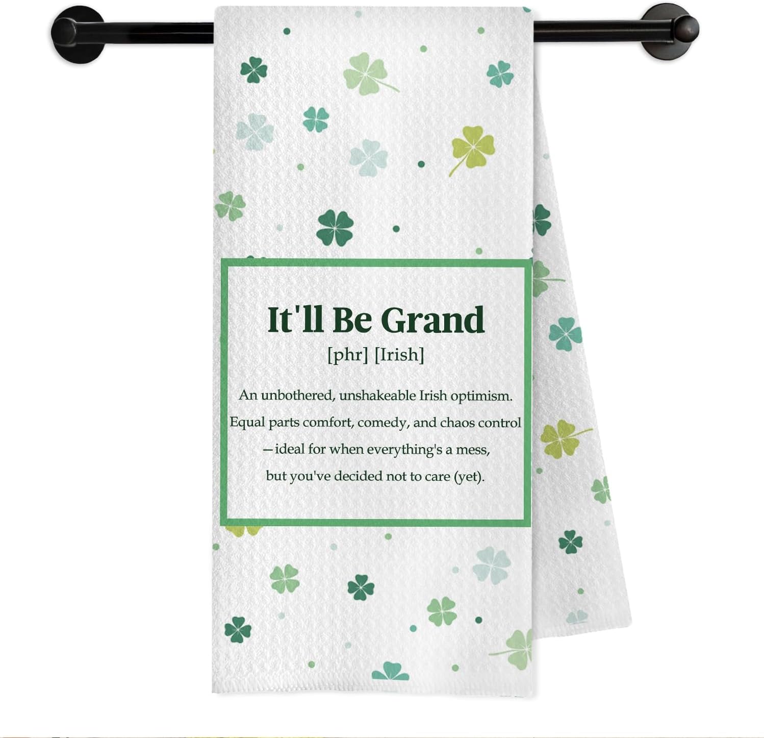 Irish Phrase It'll Be Grand Kitchen Towels, Irish Gifts for Women Dish Tea Towels, St Patrick's Day Shamrock Decorative Hand Towel for Bathroom Kitchen, 16x24 Inch