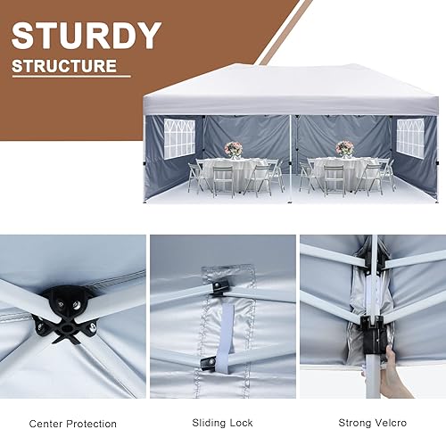 Miniatura 5 de MASTERCANOPY Tienda de campaña desplegable de 10 x 10 pies con paredes laterales de ventana de iglesia (10 x 20 pies, blanco)