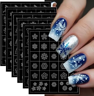 6 Sheets Christmas Airbrush Stencils Nail Art Stickers Xmas Tree Hat Sock Snowflake Bell Elk Nail Stickers 3D Self-Adhesive Design Winter Holiday Nails Guides Decals for Women Nails DIY Tools