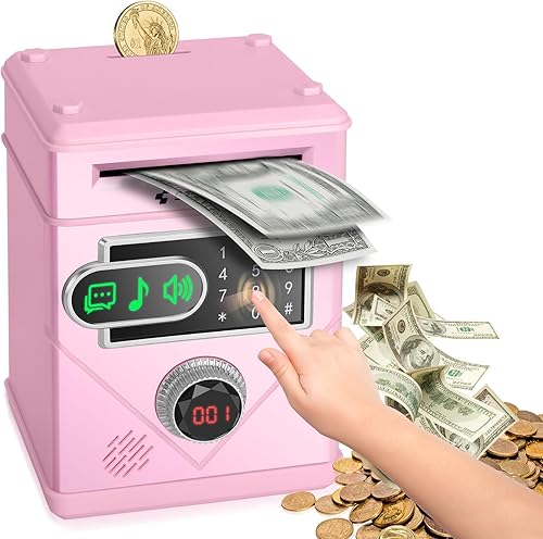 Refasy - Alcancía de juguete para niños, pantalla táctil, cajero automático, contraseñas, alcancía para niños y niñas, caja fuerte, alcancía para