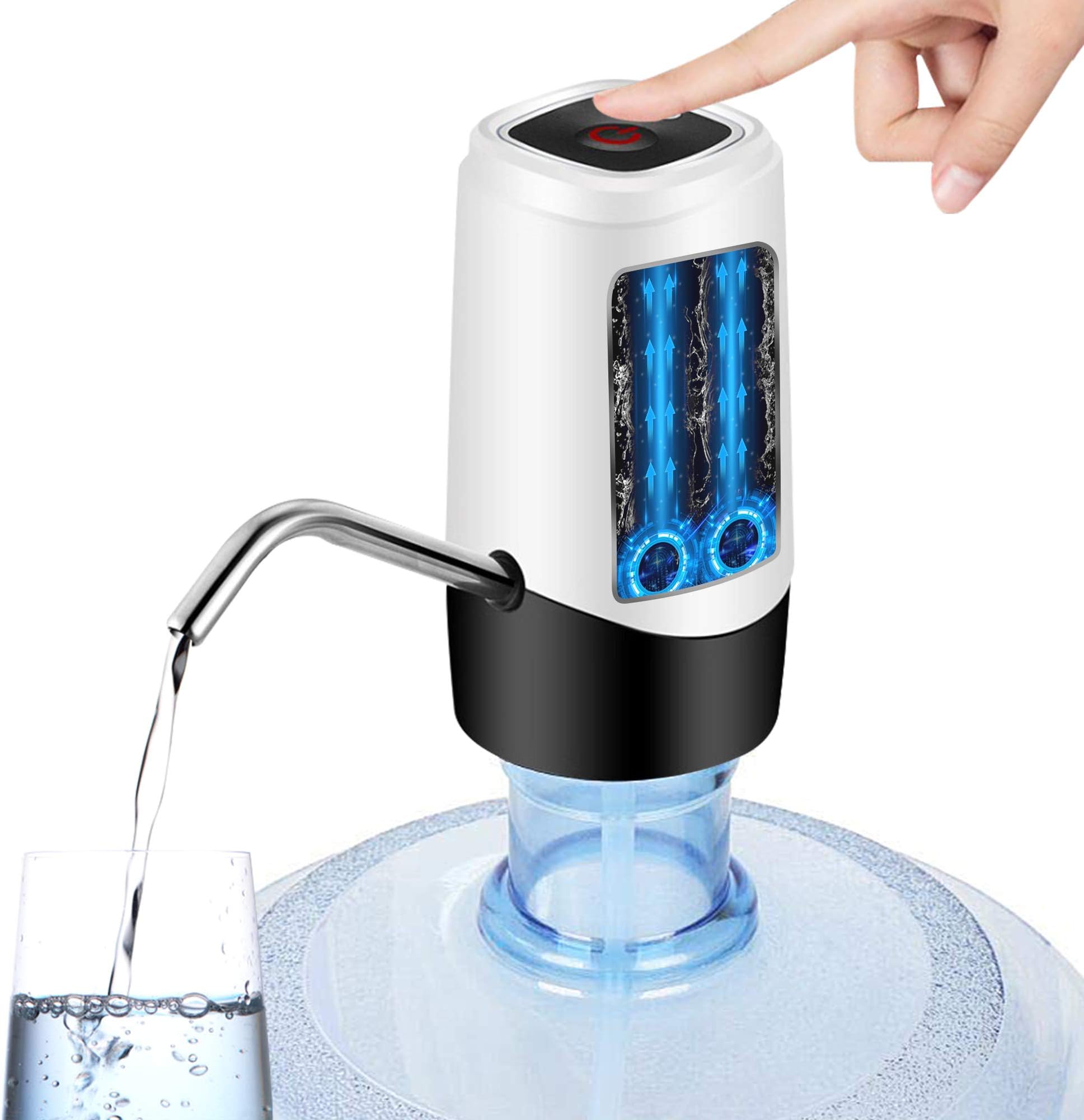 Water Pump for 5 Gallon Bottle Water Dispenser, Electric Drinking Water Pump with Rechargeable Battery, Portable Automatic Water Bottle Pump for Camping Kitchen Home Office (White)