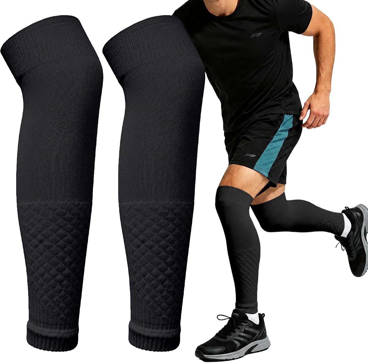 Aegend Mangas de pierna de fútbol para calcetines de agarre, espinilleras de compresión | Mangas de pierna de fútbol de panal, mangas de compresión de pantorrilla para fútbol, baloncesto, calcetines de fútbol sin pies de lucha, 1 par