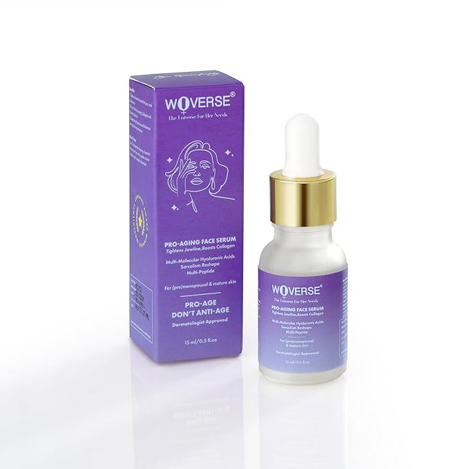 Woverse Pro-Aging Serum | Boosts Collagen, Tightens Jawline, Reduce Wrinkles, Instant Plump | Hyaluronic Acid, 3% Multi-Peptides & Sarcoslim | 15ml