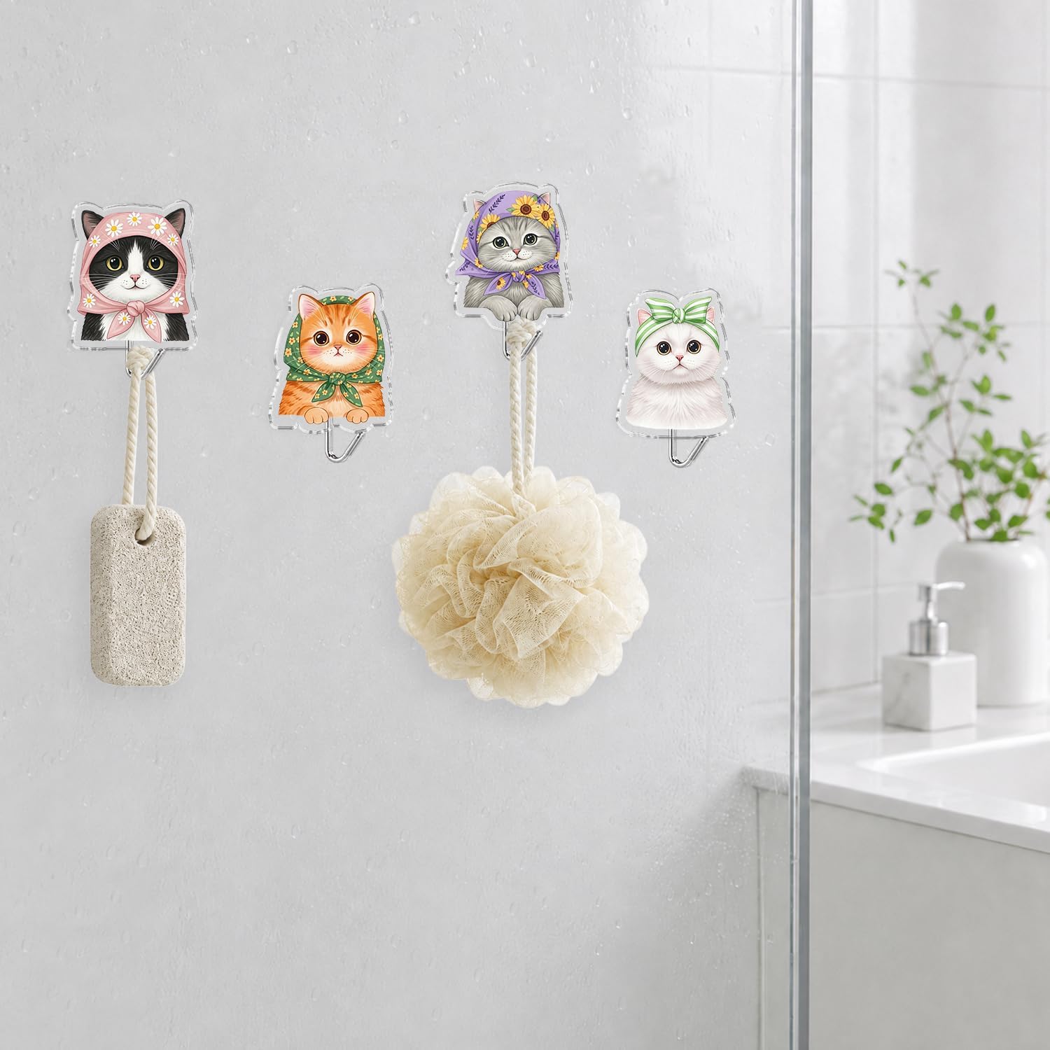 4 PCS Cat Nursery Decor, Kawaii Cat Nursery Wall Hooks for Boys Girls Kids Bedroom Funny Animal Pattern Acrylic Coat Hooks for Baby and Toddler Bedroom Playroom Classroom and Decorations image 5