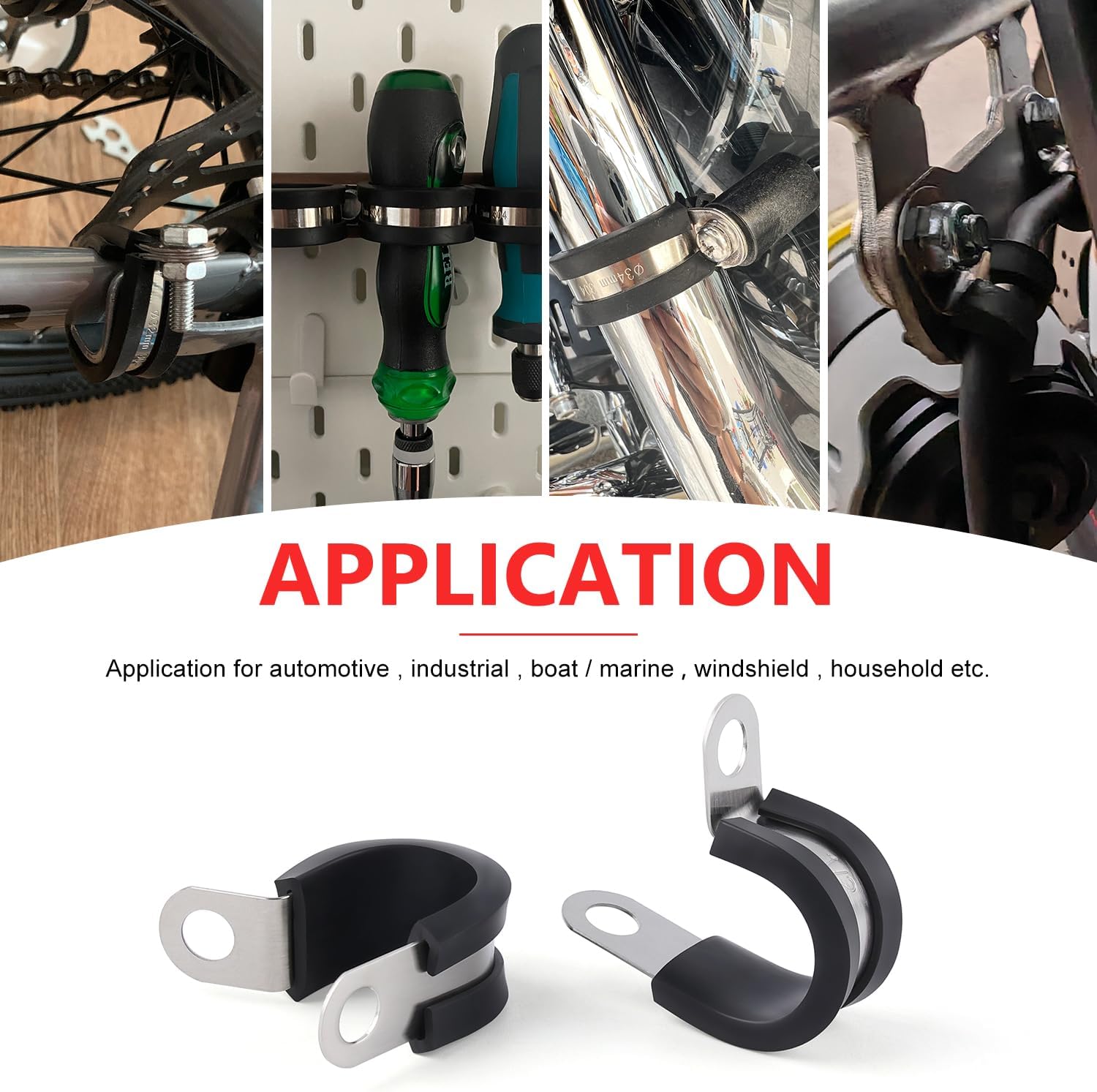Newdeli 56Pcs Cable Clamps Assortment Kit 6 Sizes 1/4" 5/16" 3/8" 1/2" 5/8" 3/4" Stainless Steel Cable Clamp Rubber Cushioned Hose Clamp Insulated Automotive Wire Pipe Clamps
