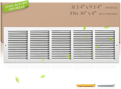 30x8 Steel Return Air Grille, HVAC Vent Cover Fits 30"W x 8"H Duct Opening
