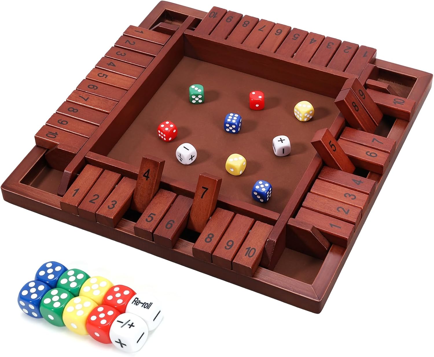 Shut The Box Dice Game 12 Inch Upgraded Wooden 2-4 Player Dice Game Math Games Close The Box Family Wooden Dice Board Game for Kids Adults, Tabletop Version for Classroom, Home, Party or Bar