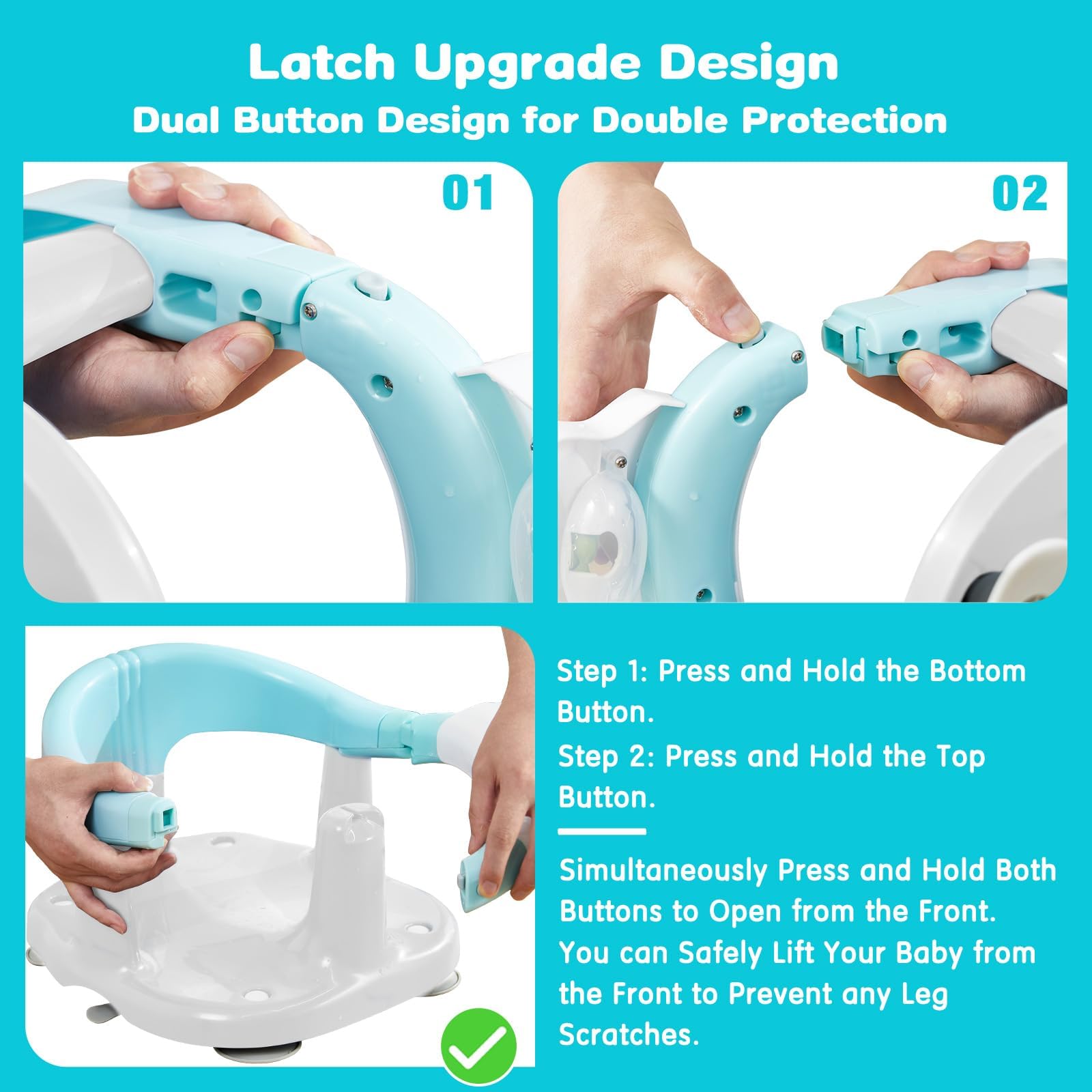 Baby Bath Seat - 2 Rotating Toys + 1 Pressing Toy - Ergonomic Backrest - Side Opening Design - 4 Powerful Non-Slip Suction Cups - Ideal Gift for Infant 6 12 24 36 Months (Blue)