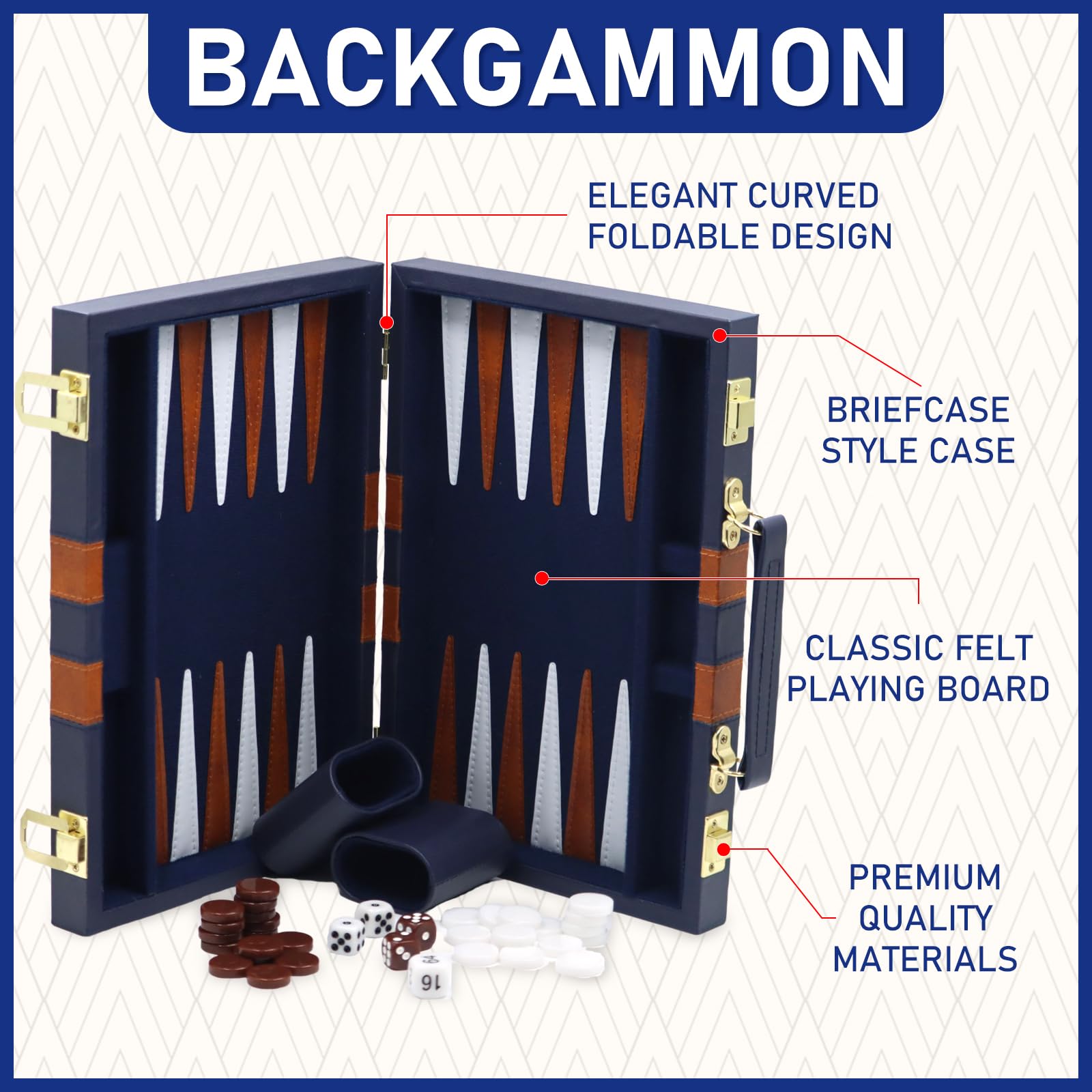Backgammon Set legno Valigetta Backgammon da 11 pollici con Accessori Complet con Custodia in Pelle di Alta Qualità Set Portatile da Viaggio (11pollici, blu navy)