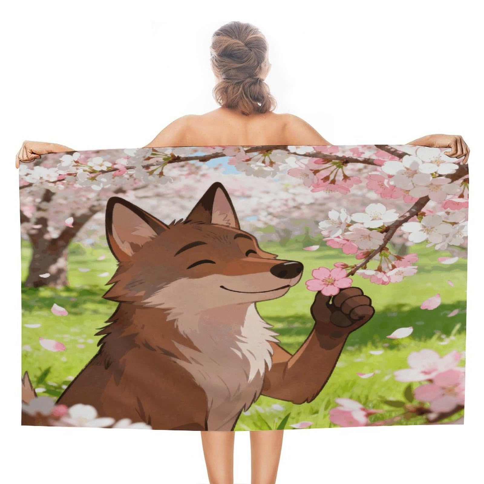 VstaDank A Gentle Sniff in The Cherry Breeze Bath Towel Stylish Double-Faced Pile Travel Towel Soft Absorbent Beach Towel for Pool Swim Sports Camping Adults Gift 51X31 Inch