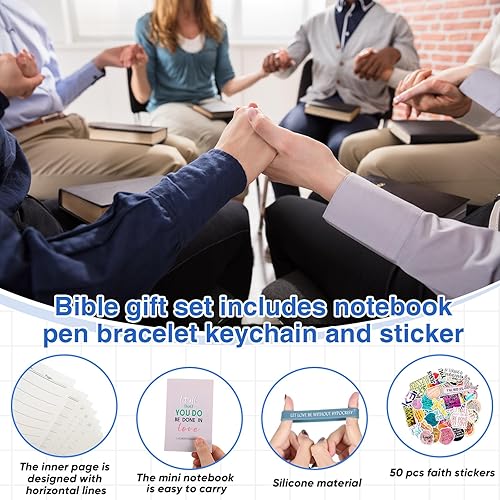Miniatura 6 de El juego de 146 regalos cristianos a granel incluye 24 versículos de la Biblia, 24 cuadernos de la Biblia, 24 pulseras con citas de las Escrituras,