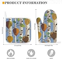 Vista 2 de Birch Leaves Oven Mitts and Pot Holders Set Kitchen Oven Glove Cooking Mitts with Hanging Loop Heat Resistant Potholder Set for Chef Baking Cooking