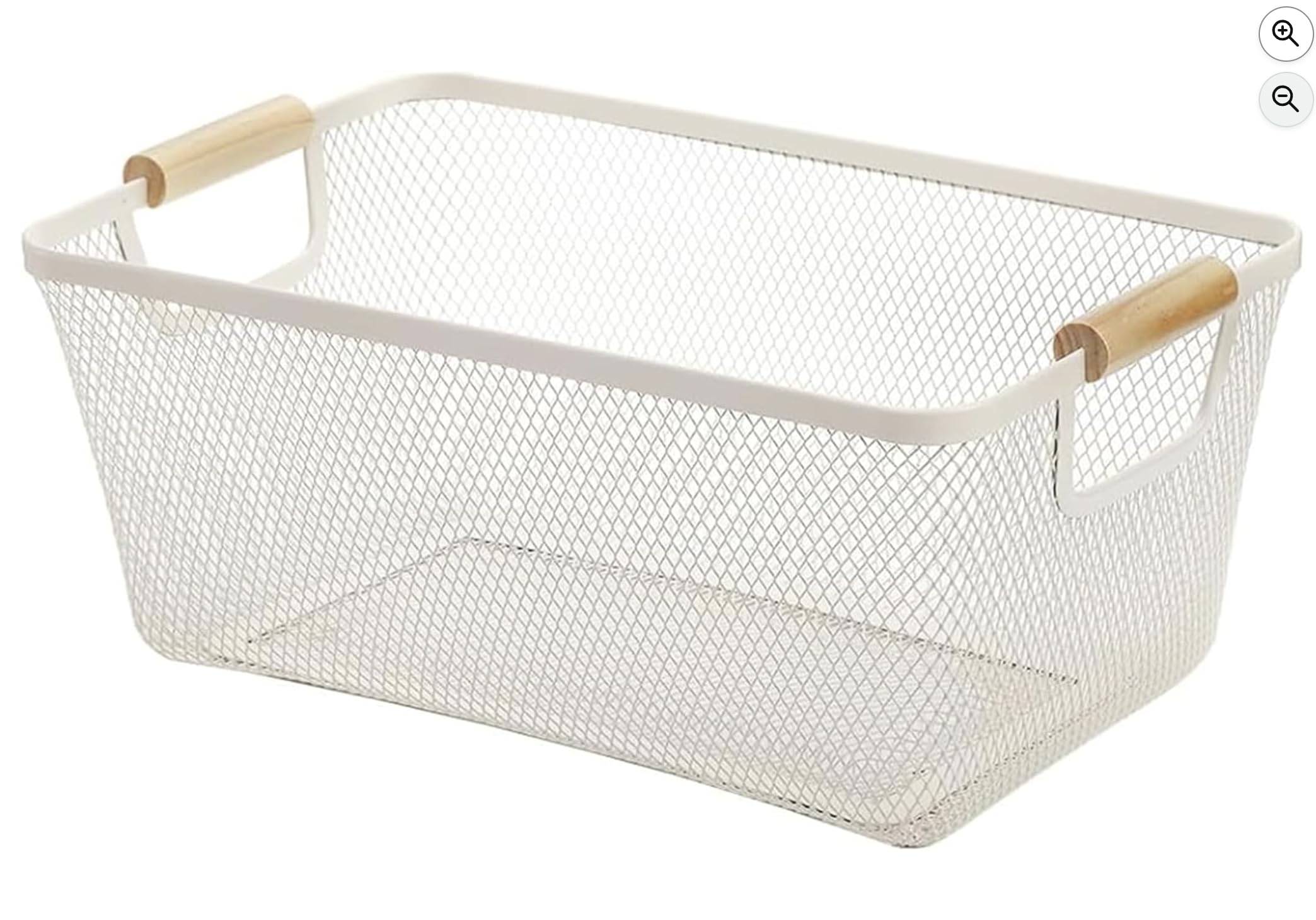 HOMIES Metal Mesh Steel Basket, Large Wire Storage Organizer Basket Multi-function Hanging Kitchen Bin Container box with Wood Handle for Kitchen Bathroom Picnic Home, Rectangle-Off White (Large)-image-17