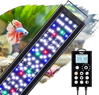hygger Aquarium LED Light, Full Spectrum Fish Tank Light,Aquarium Plant Lights with Controller & Timer, 5 Modes, 8 Colors, Adjustable 10 Brightness, Extendable Brackets, 24W, 45-60CM [Energy Class F]