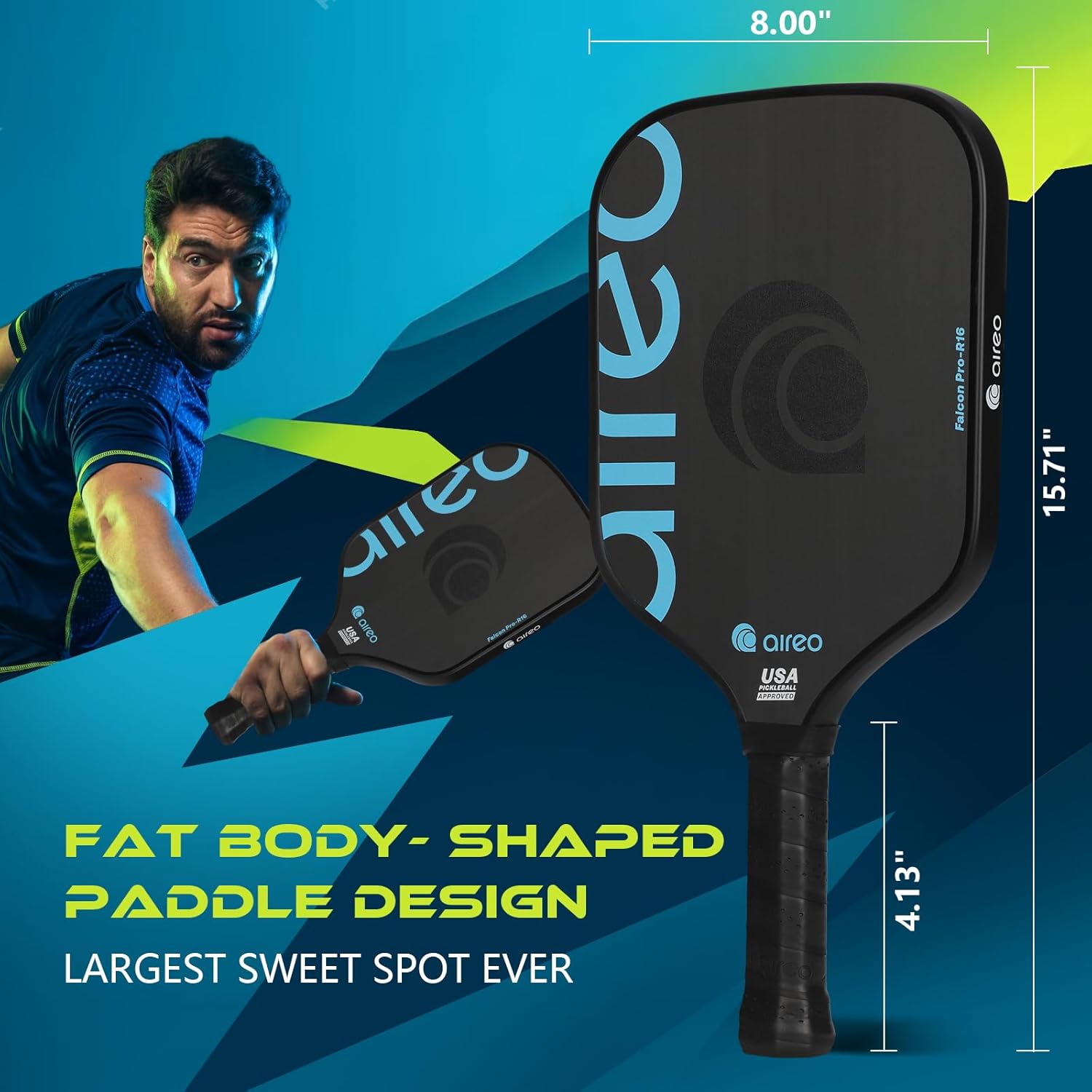 AIREO Falcon Pro Pickleball Paddle, Raw Toray T700 Carbon Fiber with 16mm Polypropylene Core Pickleball Paddles, USAPA Approved Lightweight Pickle Ball Paddle