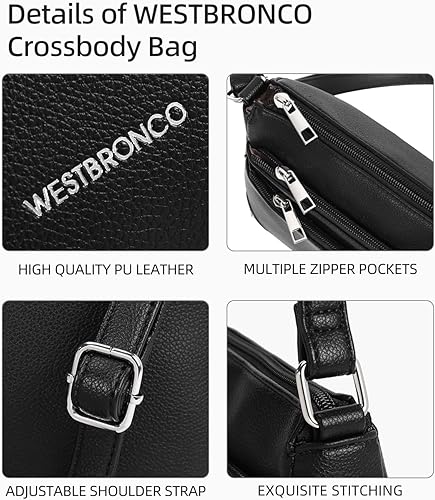 Miniatura 4 de Bolsos cruzados WESTBRONCO para mujer, bolsos de hombro de tamaño mediano, bolso de mano con múltiples bolsillos con cremallera