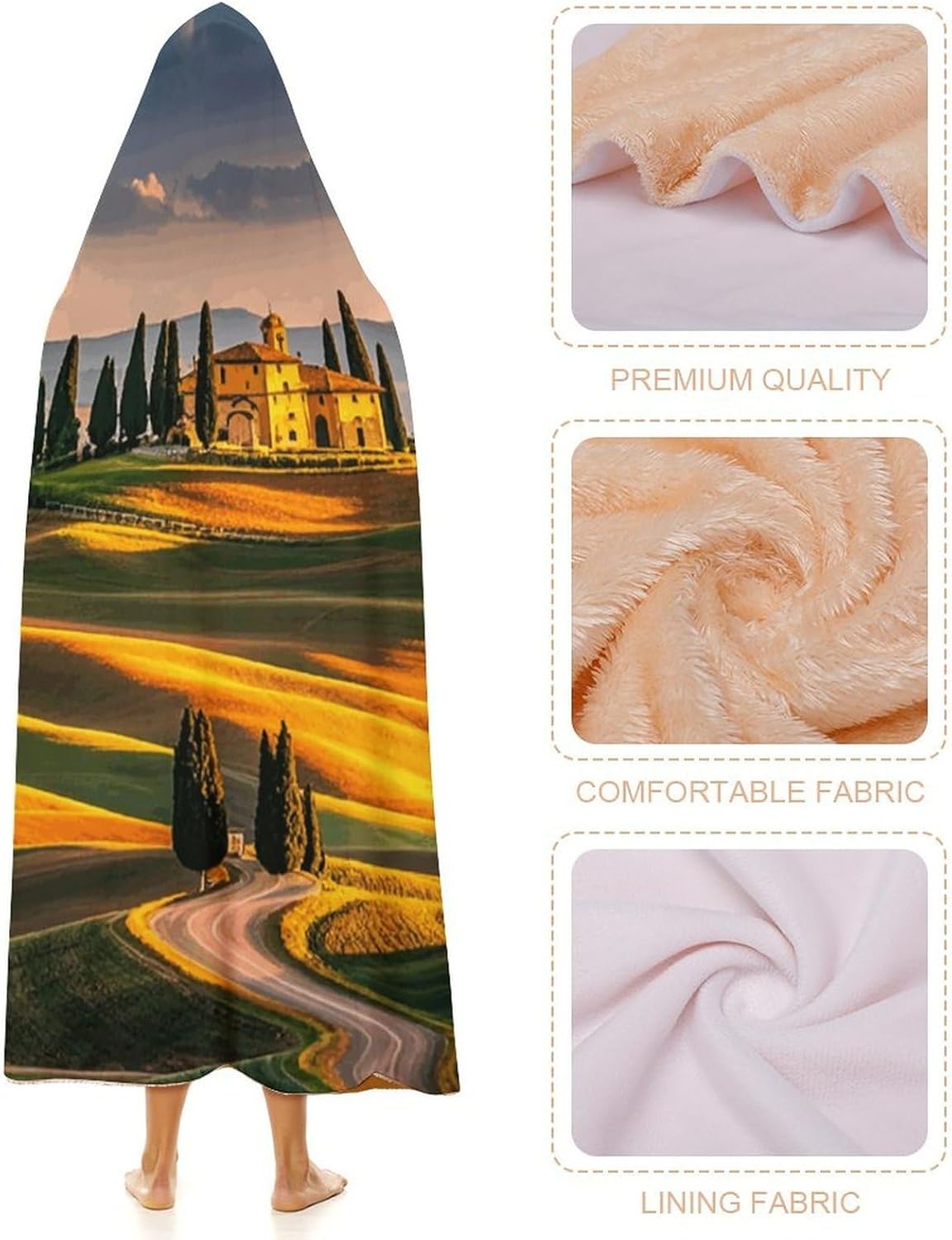 Italy-Tuscan Wearable Fleece Blanket with Hood for Men & Women Oversized Hoodie Blanket Soft Cozy Gift-