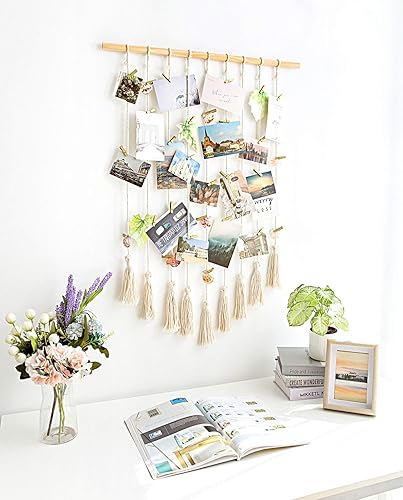 Miniatura 2 de Mkono - Expositor de fotos para colgar en la pared, diseño de macramé, decoración boho para el hogar, decoración para apartamento, dormitorio, sala