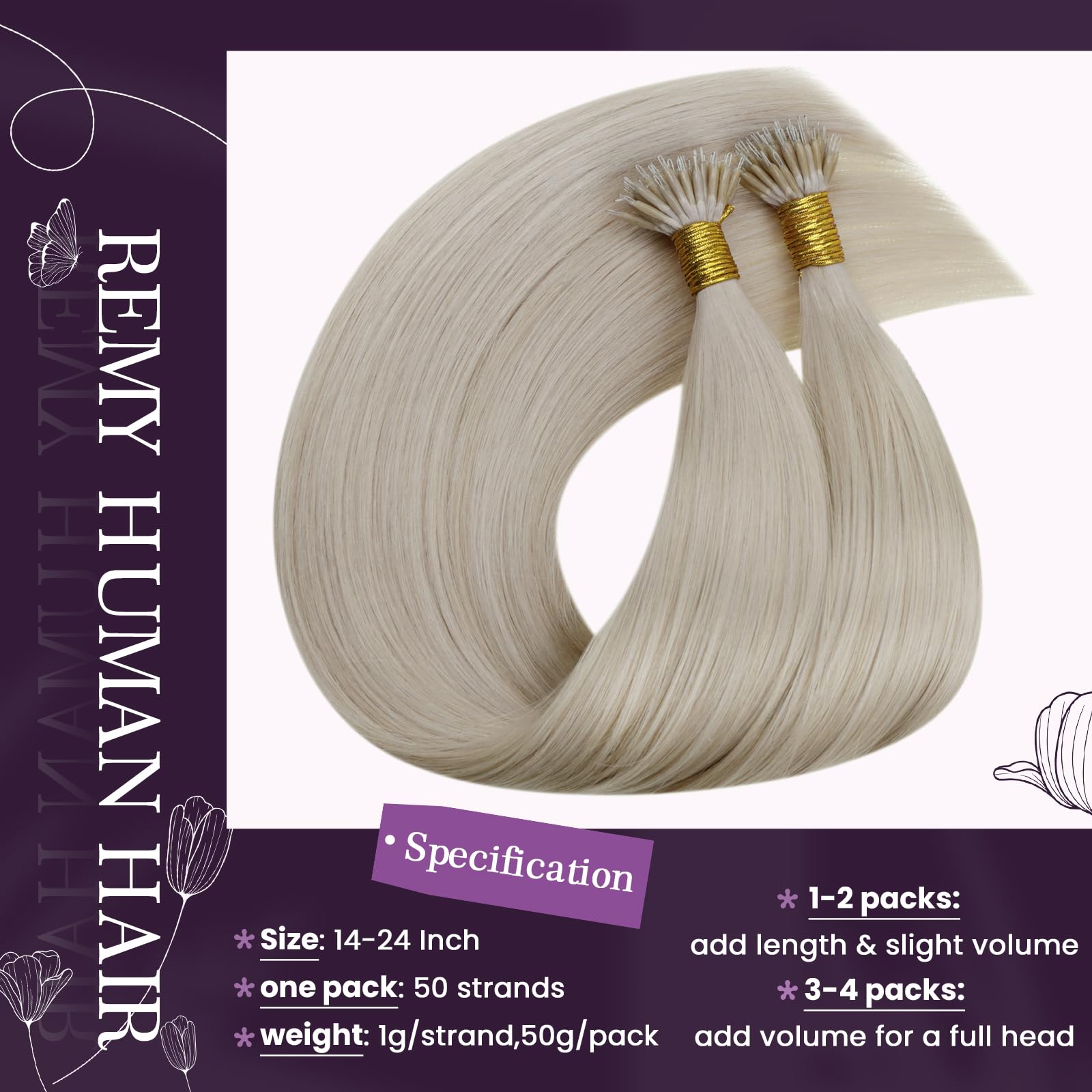 LaaVoo Nano Hair Extensions Real Human Hair Blonde Nano Beads Hair Extensions 24 Inch Platinum Blonde Invisible Nano Ring Straight Remy Hair 50g 50s #60 - Image 3