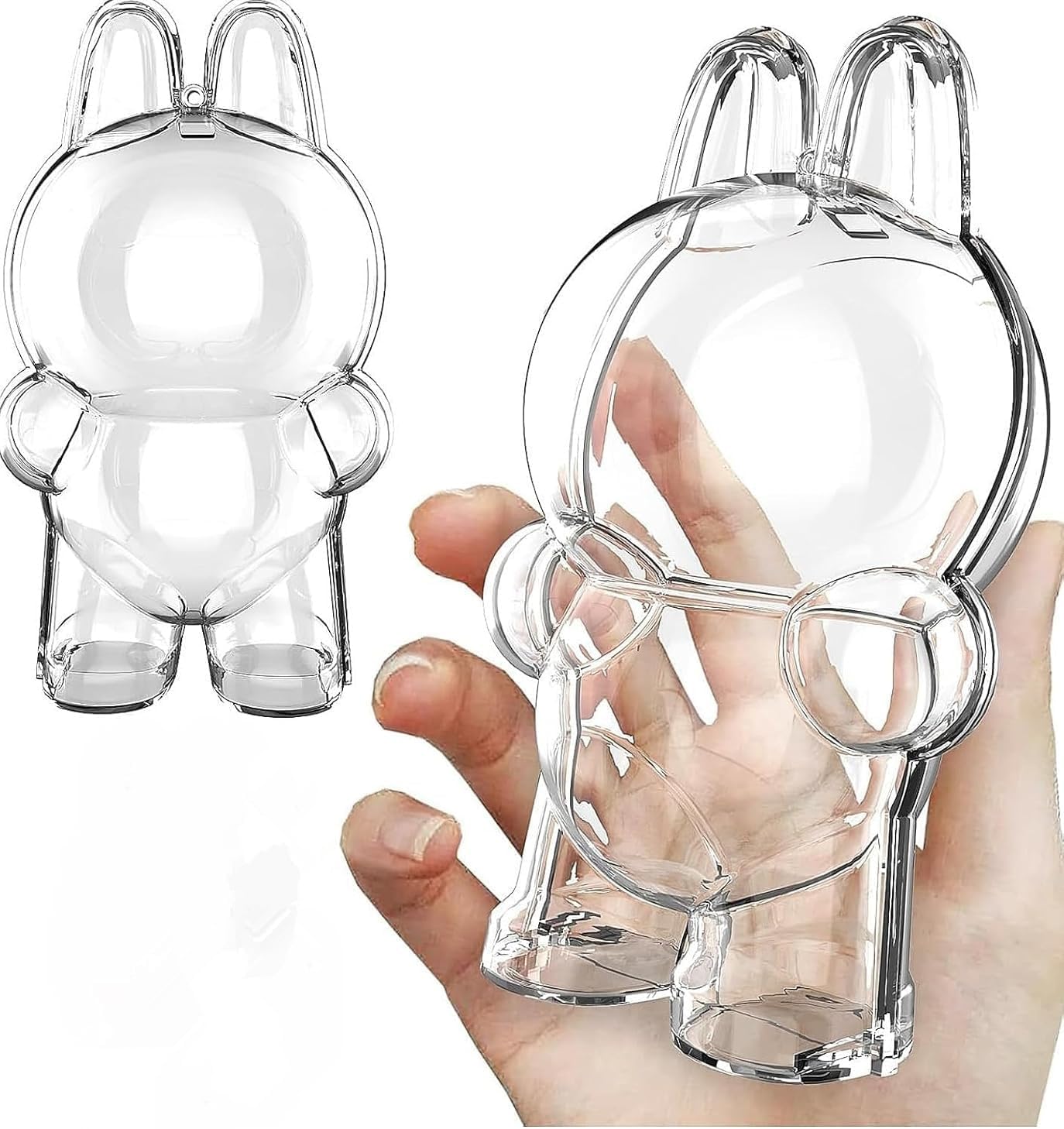 Protective Case for Labubu 17cm Doll – Crystal-Clear Hard Display Box with Dustproof Cover, Secure Backpack Hooks for Shelf/Outdoor Showcase (Doll Not) (Standing)