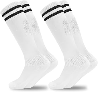 GRPSKCOS Kids Soccer Socks, 2 Pairs Sports Girls Boys Football Knee High Tube Socks Toddler Stripes School Uniform Stockings