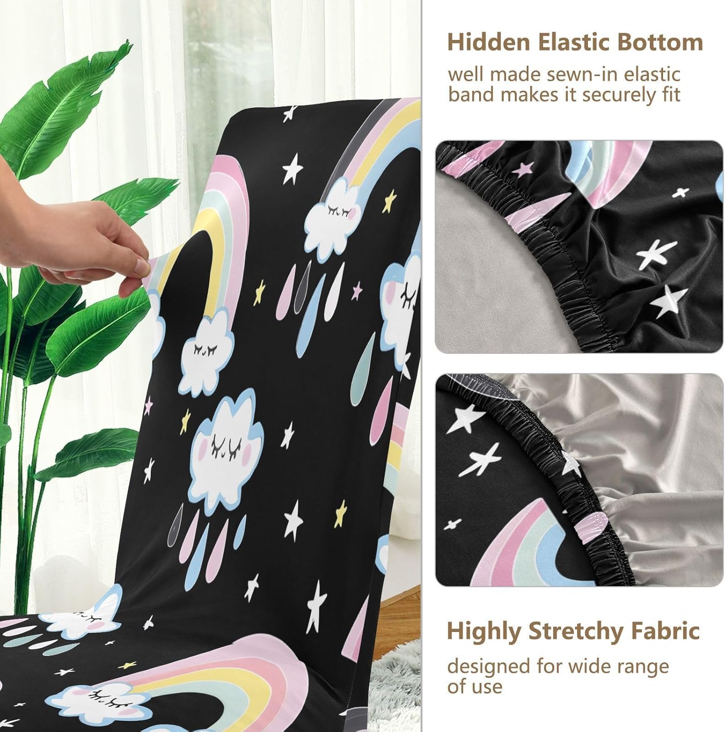 ALAZA Chair Covers for Dining Room, Cloud Rainbow Pattern Stretch Chair Cover Sets Chair Protector Removable Washable for Ktichen Restaurant Hotel