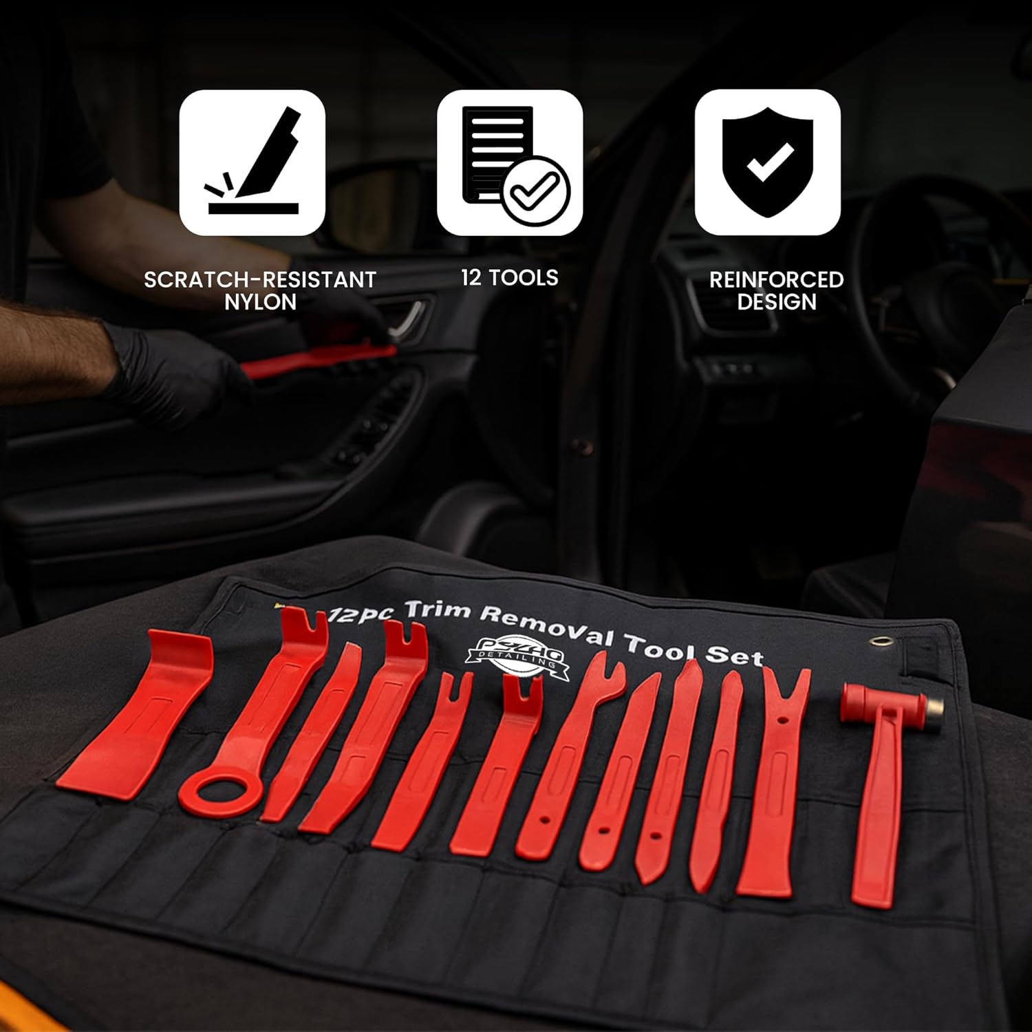 12PCS Premium Trim Removal Tool Set – Scratch-Resistant Auto Interior Panel & Audio Installer Kit, Non-Marring Nylon Pry Tools for Door Panels, Dashboards, Clips & Moldings – Professional Car Repair