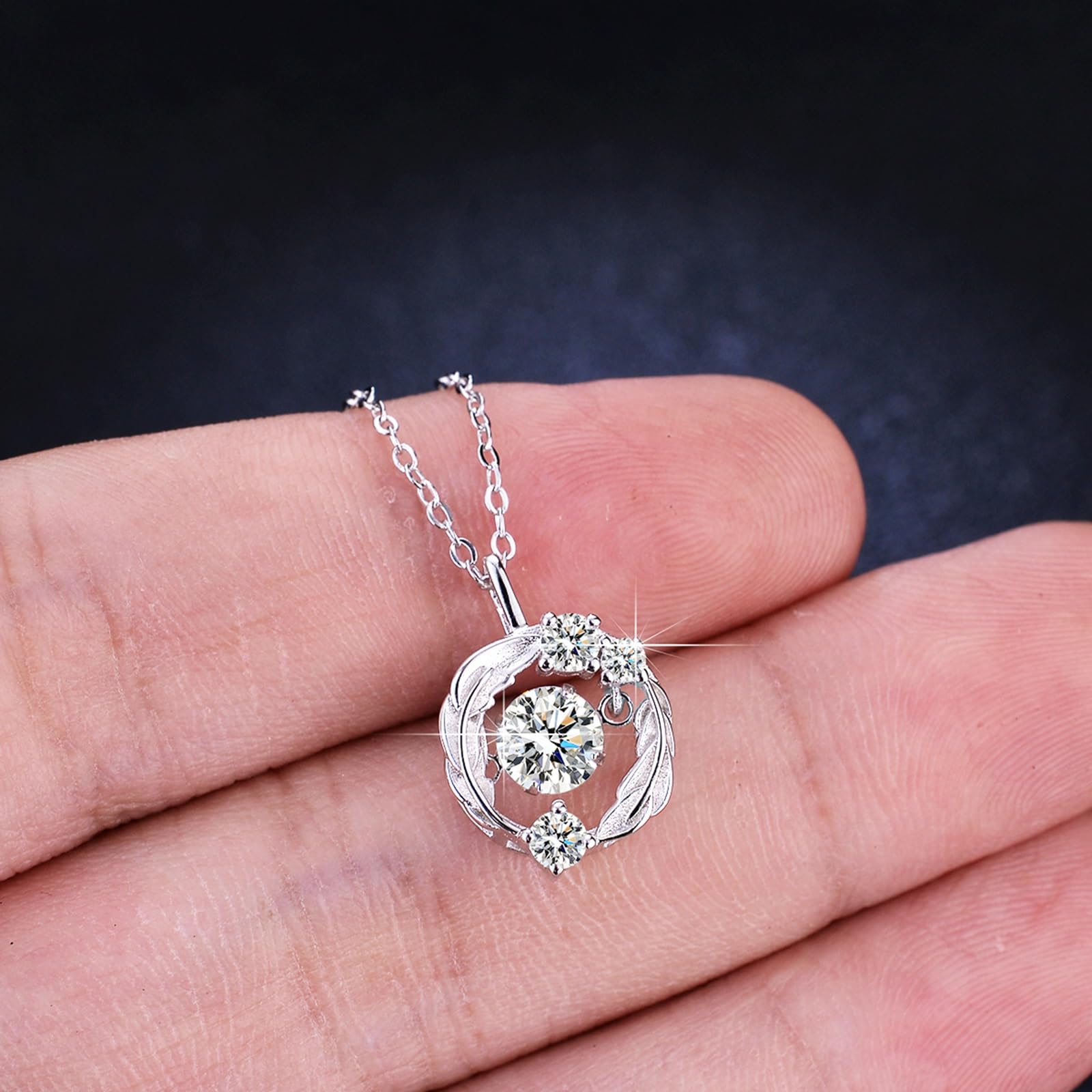9/14/18-karatowe złoto naszyjnik wisiorek, 0,5 ct okrągły wieniec moissanit łańcuszek damski prawdziwe złoto