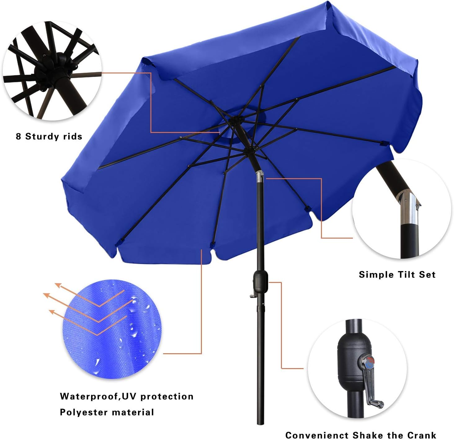 MASTERCANOPY Patio Umbrella with Ruffles (9ft, Blue) + MASTERCANOPY Slant Leg Pop-up Instant Canopy (10'x10', Blue)