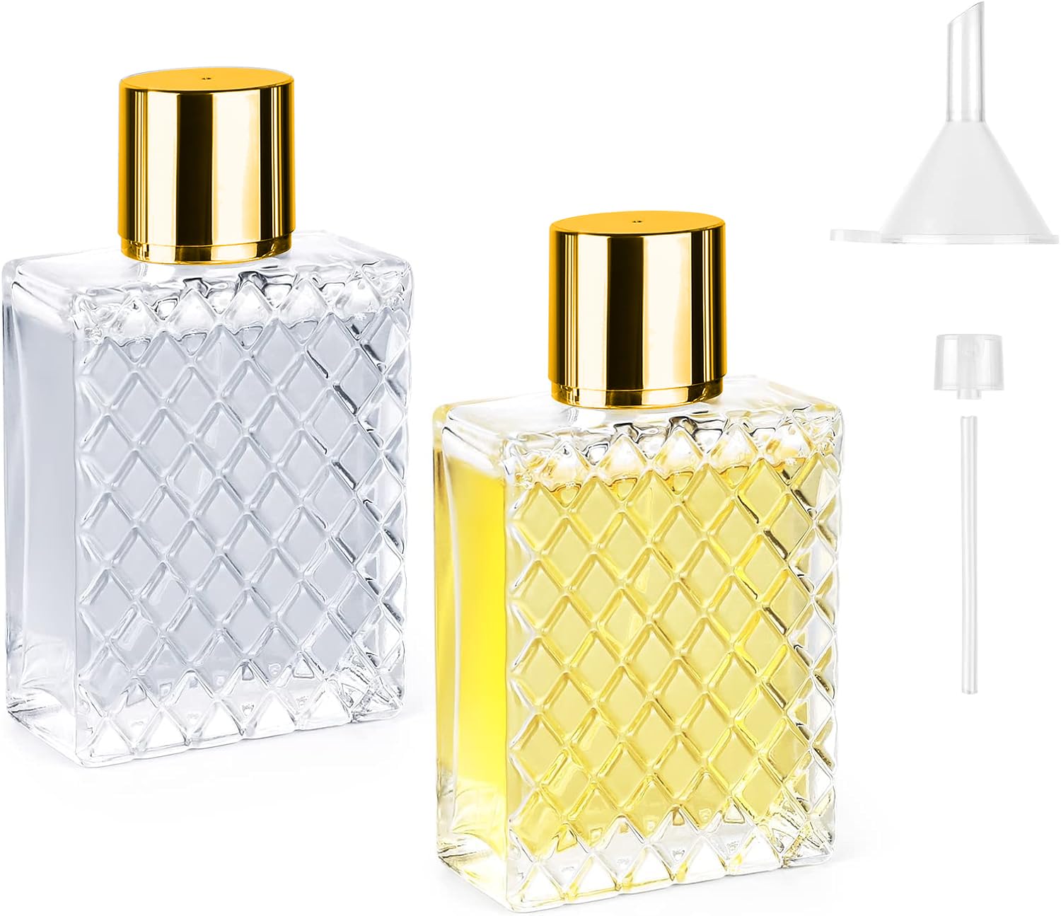 2 Pack Perfume Atomiser, Portable Clear Empty Glass Perfume Spray Bottles, Refillable Perfume Atomizer Large Cosmetic Fine Mist Atomizer for Travel (Gold, 100ml)