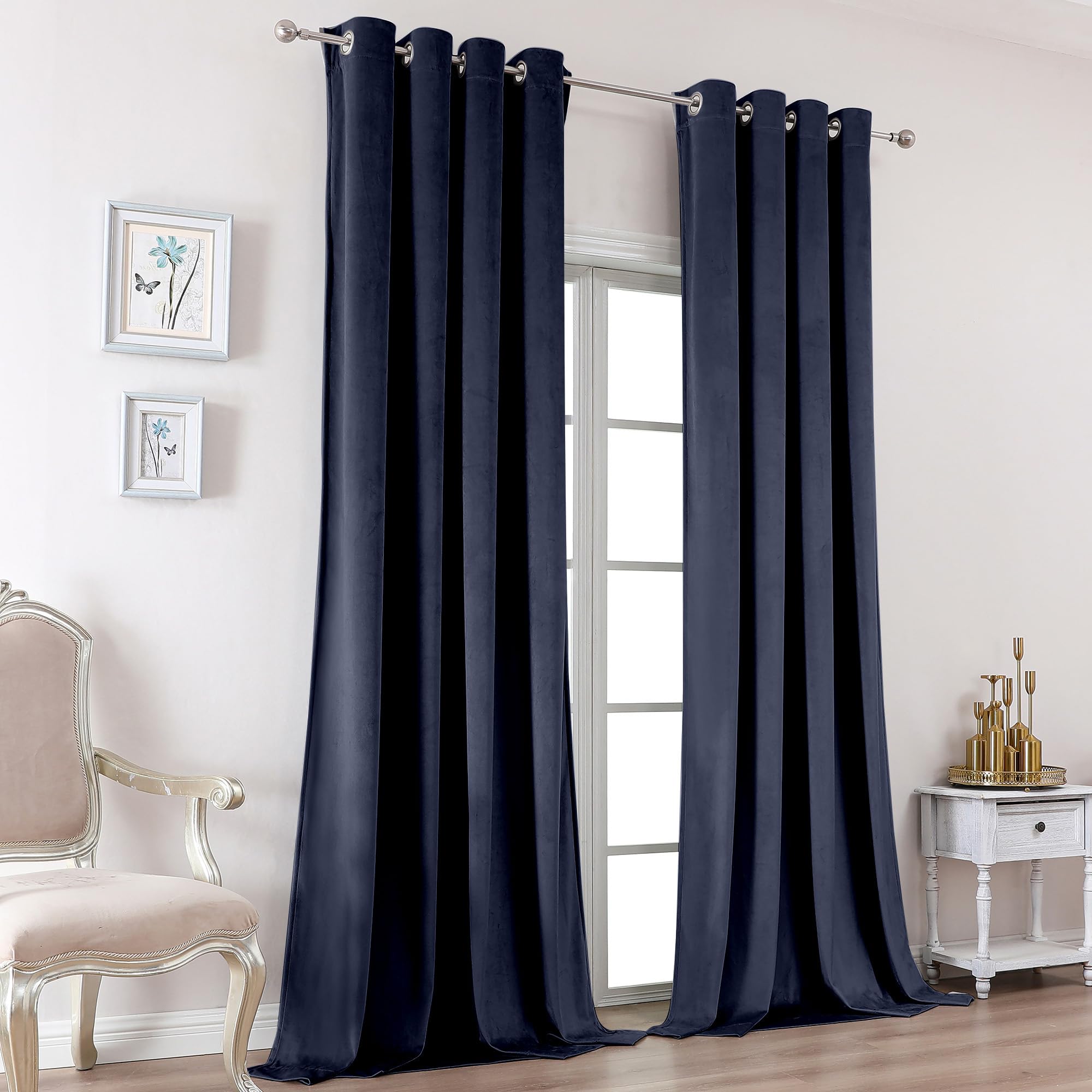 OWENIE Navy Blue Velvet Curtains for Bedroom 108 Inches