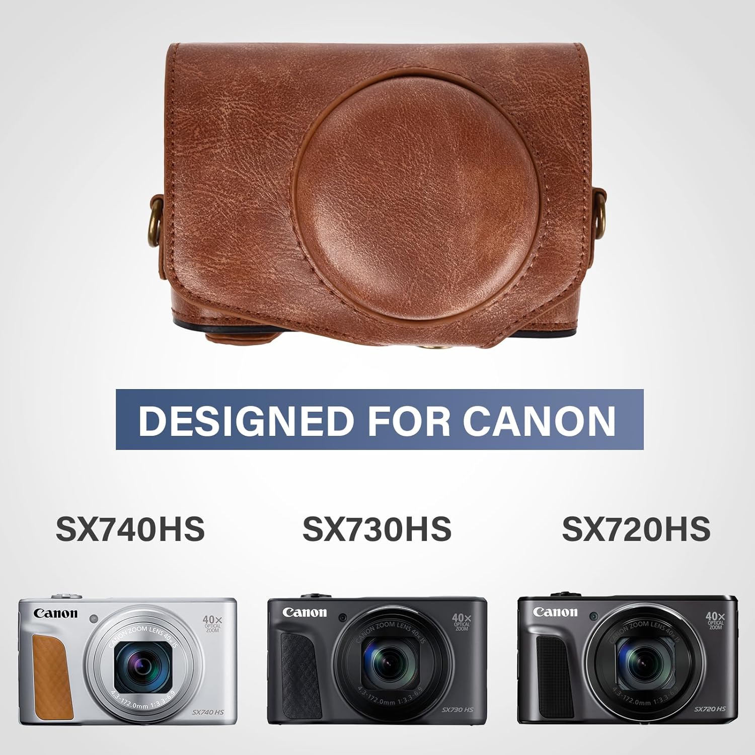 kinokoo Case for Canon PowerShot SX720 HS/SX730 HS/SX740 HS Digital Camera - PU Leather SX740 HS Protective Case Easy Carrying Bag with Adjustable Shoulder Strap - Brown