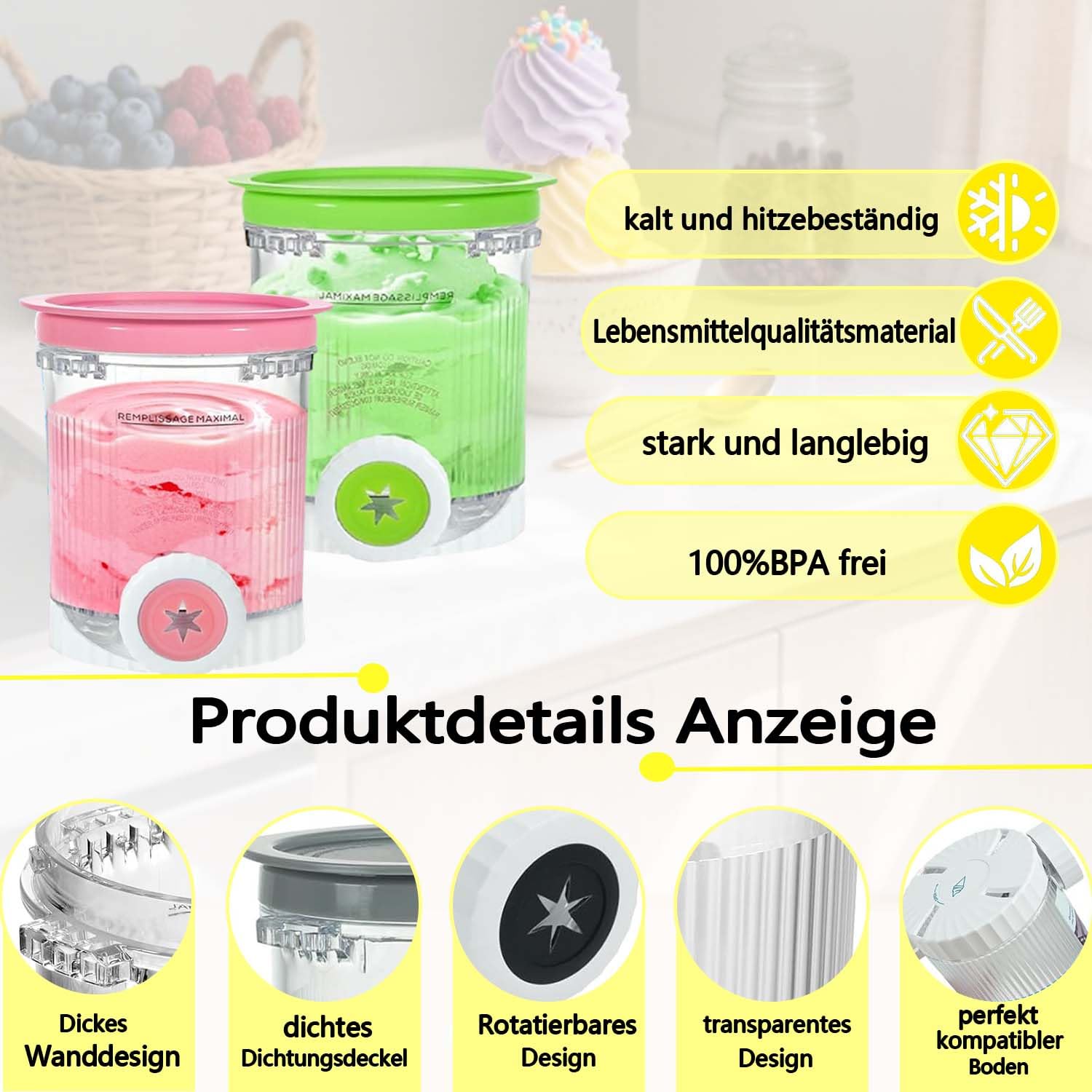 Pour 4 pièces Ninja Swirl Creami conteneur 480 ml récipient à crème glacée pour sorbetières Ninja Creami séries NC701 et NC700 - Sans BPA lavable au lave-vaisselle(pack de 4 avec cuillères colorées)
