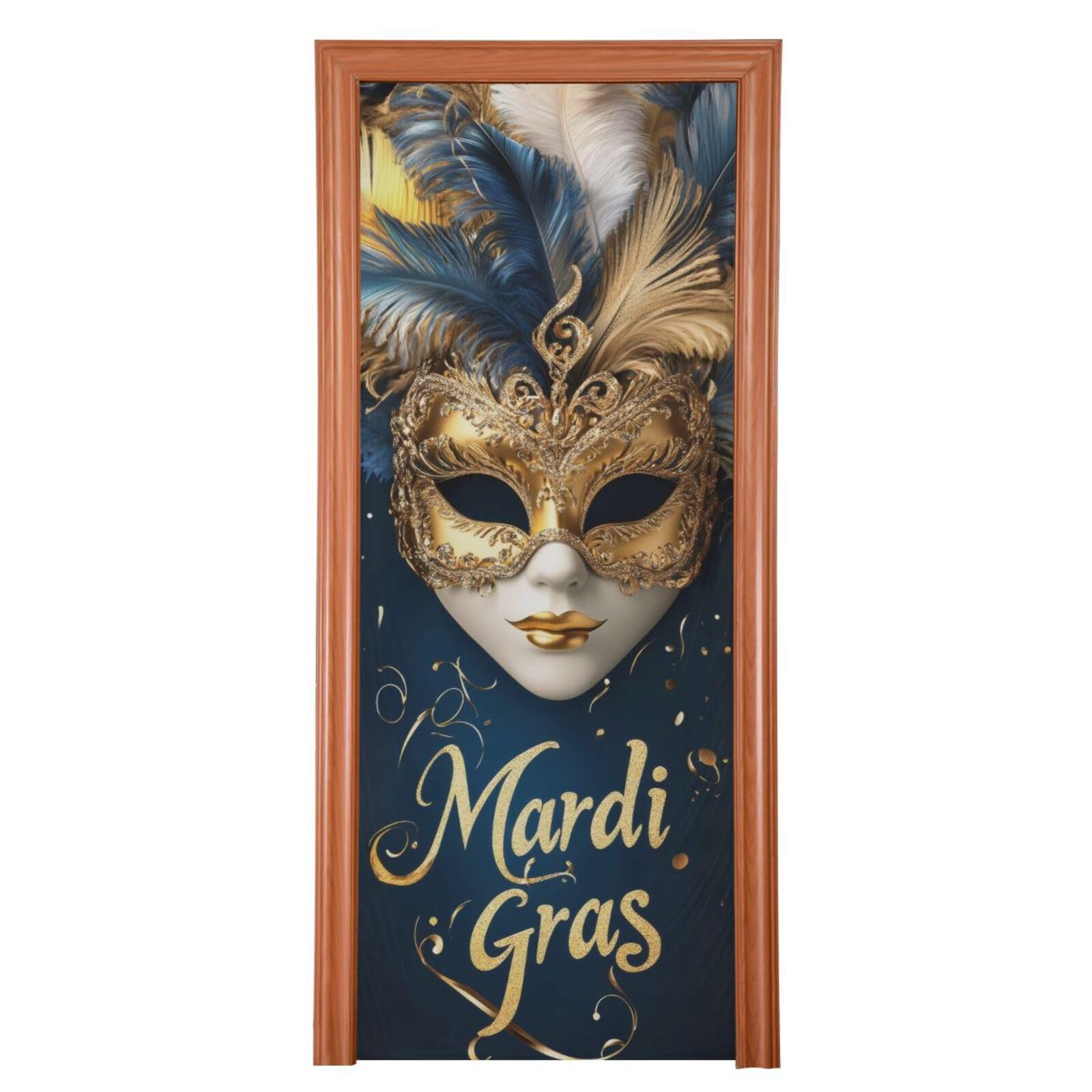 FLildon Mardi Gras Theme Mask Door Cover Decoration, Party Accessory Porch Decor for Festive Ornament Room Door Covers 32 x 79 Inch