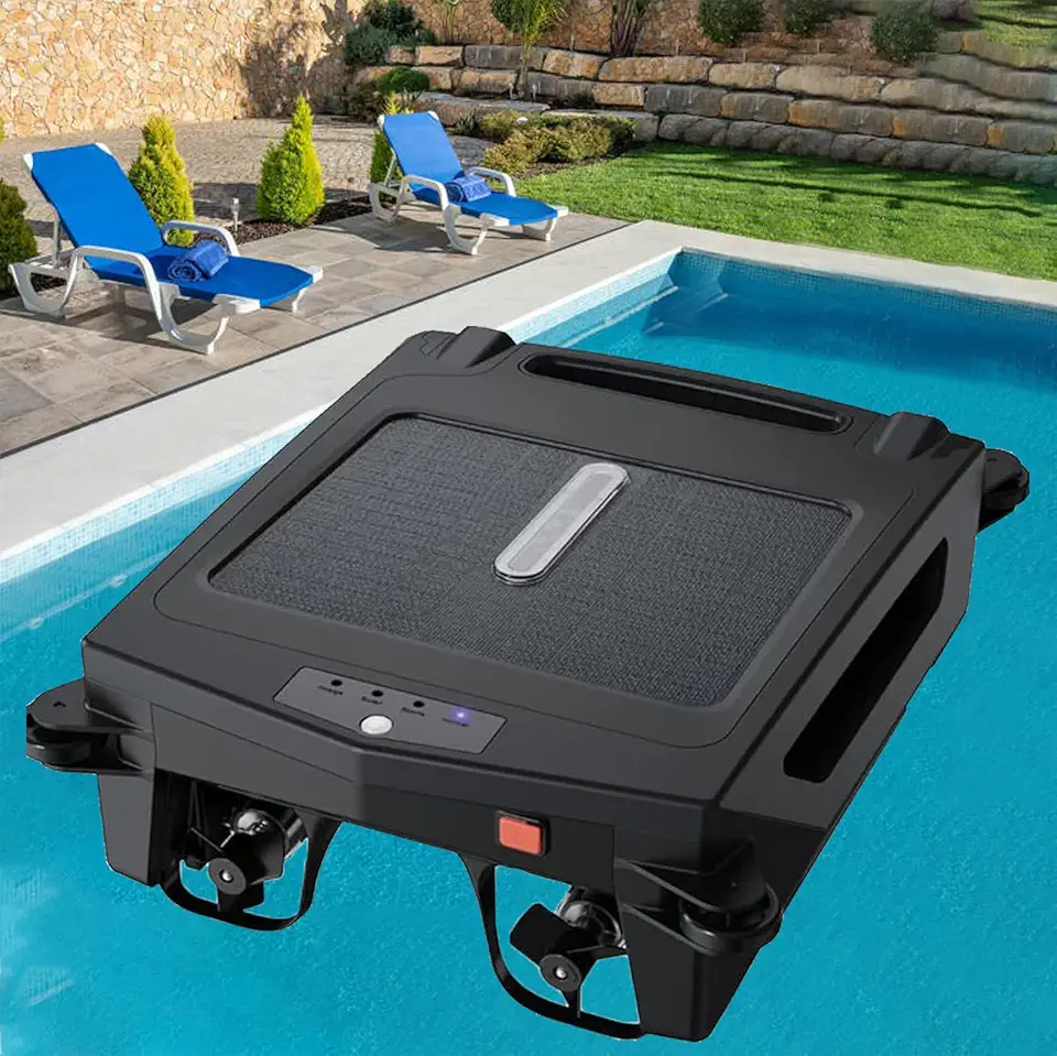 Limpador de Skimmer de Piscina RobóTico AutomáTico Movido a Energia Solar, Limpador de Piscina Solar de Modo Duplo com PrevençãO de ObstáCulos Durante o dia e Limpeza ContíNua Noturna
