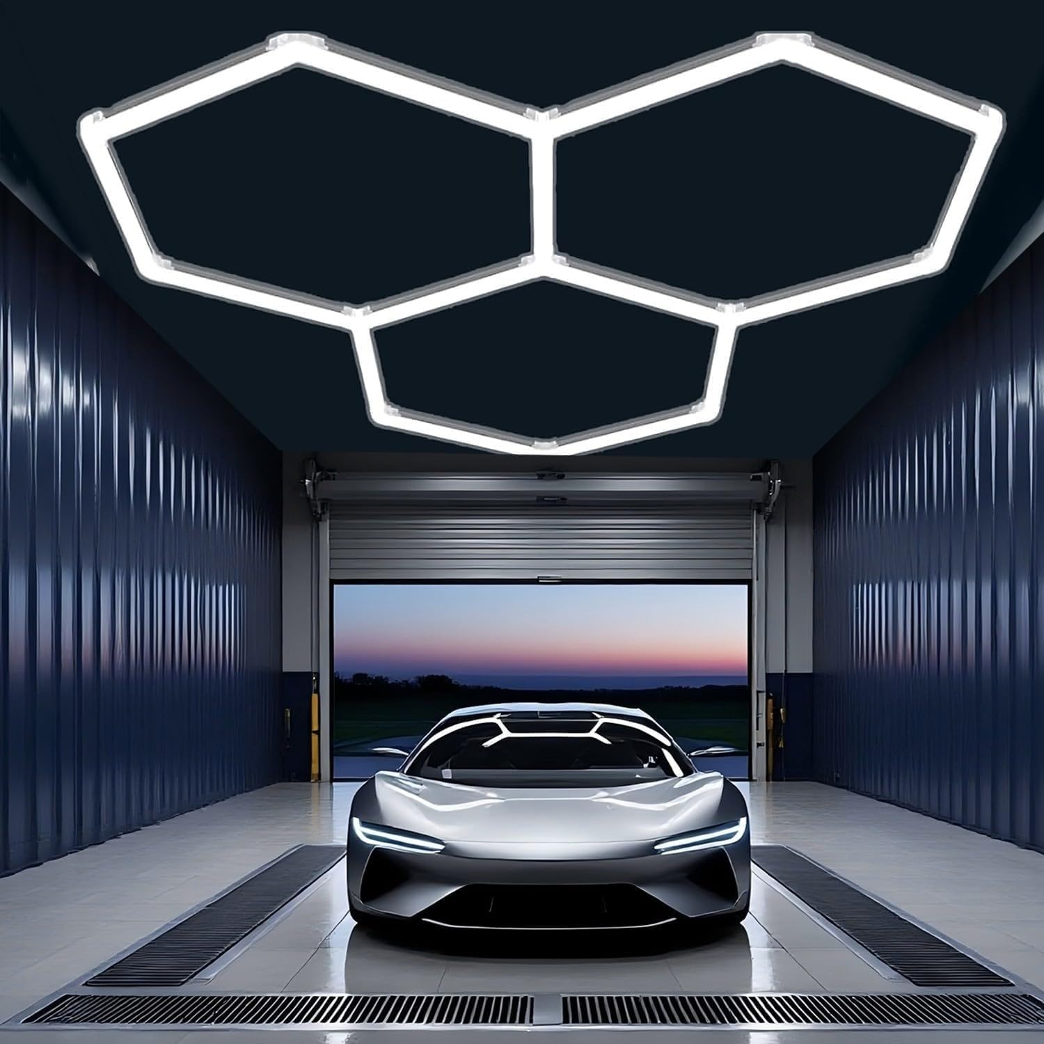 JuanNest Luce LED Esagonale per Garage Honeycomb, 3000/4000/6500K, Luce LED da Soffitto Super Luminosa per Dettagli Auto per Magazzini, Officine, Lavanderie per Auto,Palestre, Seminterrati A,3000K